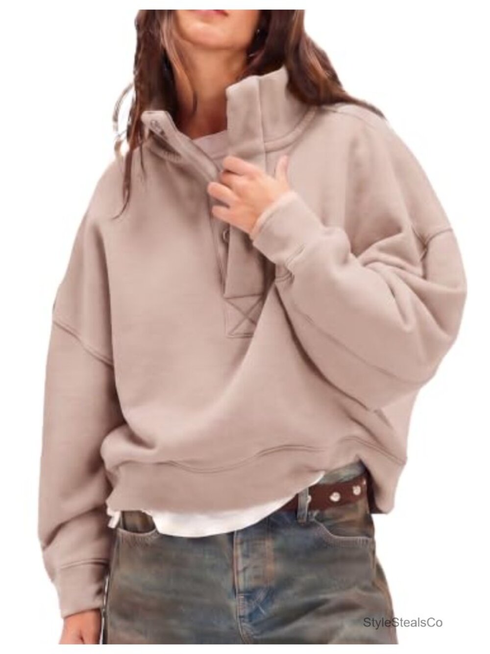 Women's 1/4 Button Mock Neck Sweatshirt Long Sleeve Pullover Casual Top